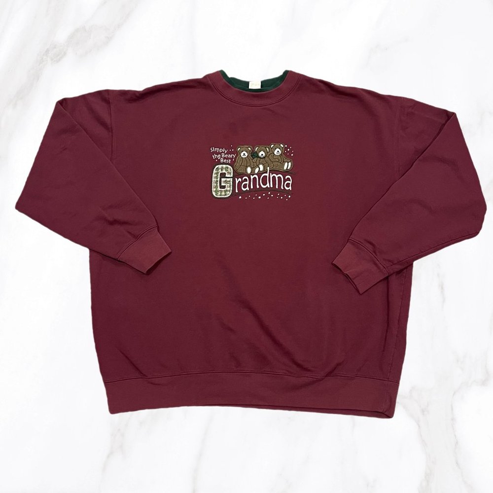 M&C Sportswear Burgundy Beary Best Grandma‎ Sweatshirt, Size 1X